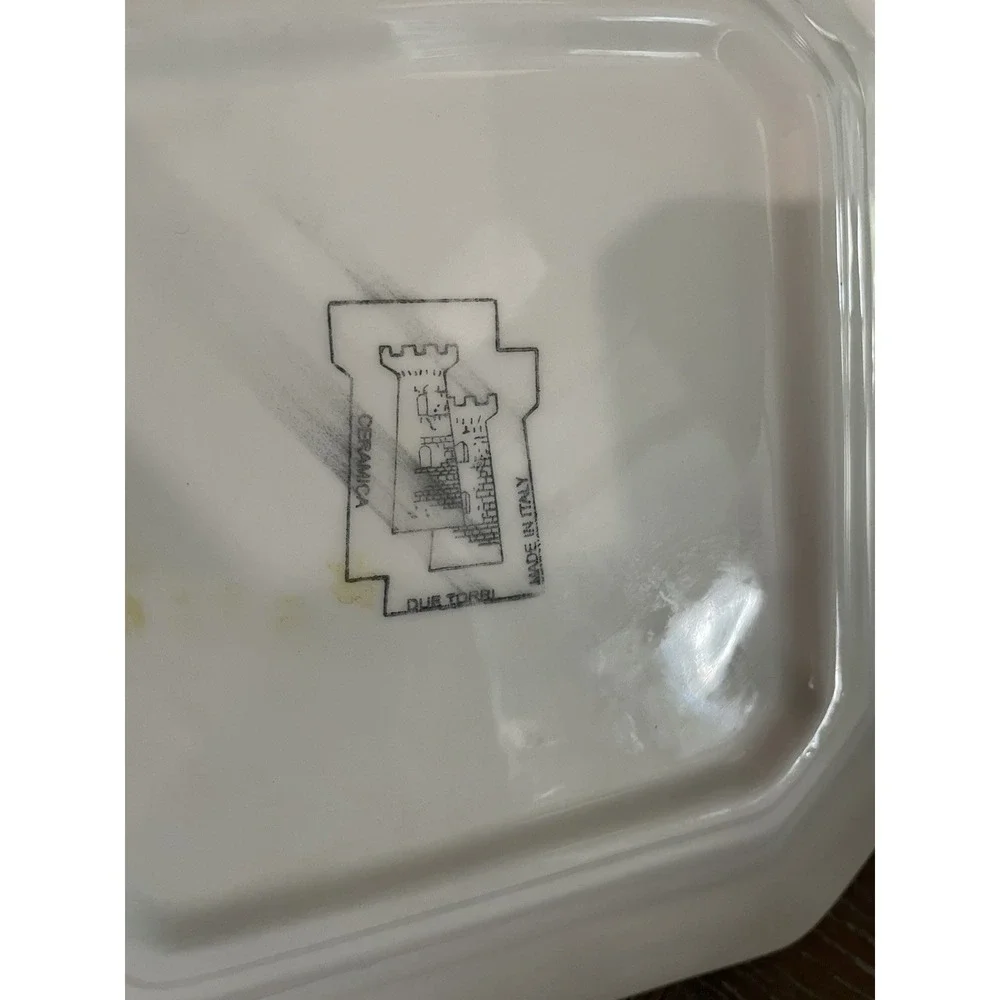 Vintage Due Torri Ceramic Square Salad Plates‎ with Botanical Design